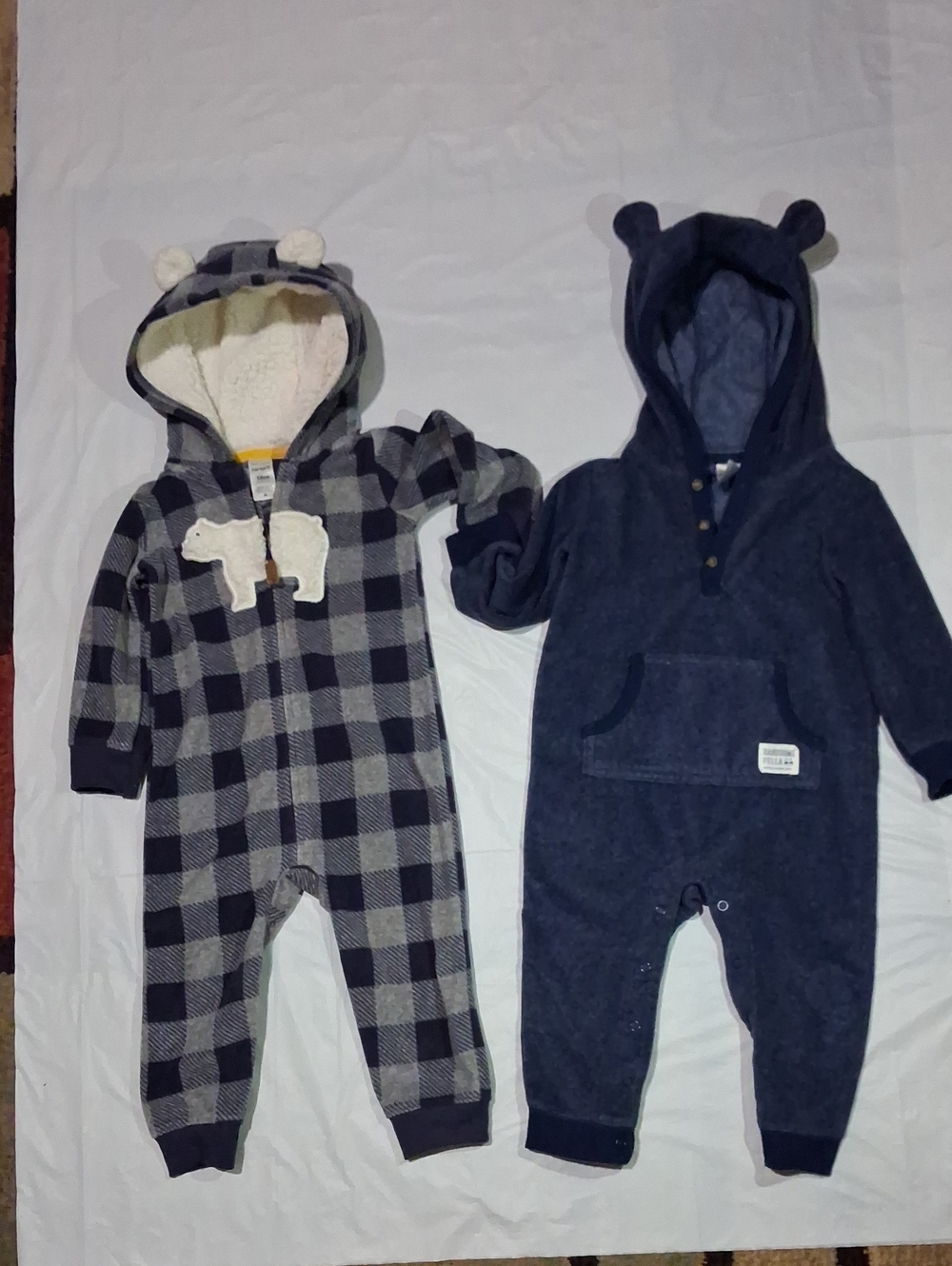 ✨ Lot of 2: Carter's Baby Boy Hooded Fleece Jumpsuits ✨